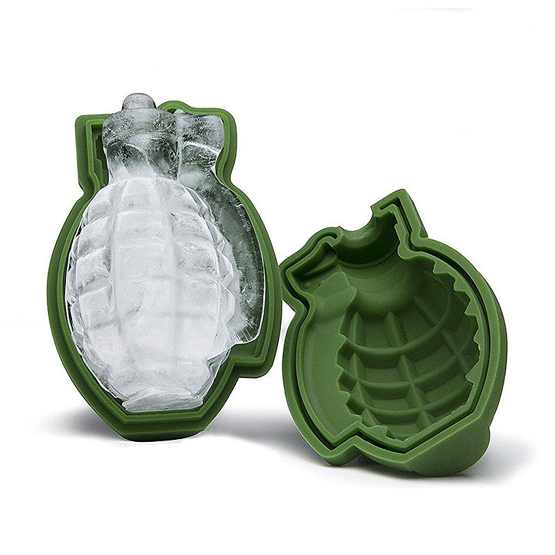 Open grenade-shaped ice mould with formed ice